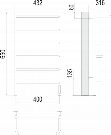 Полка П6 400х650 Электро (quick touch) Полотенцесушитель  TERMINUS Петропавловск-Камчатский - фото 3