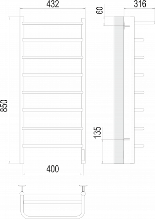 Полка П8 400х850 Электро (quick touch) Полотенцесушитель  TERMINUS Петропавловск-Камчатский - фото 3