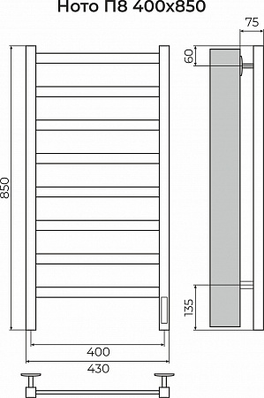 Ното П8 400х850 Электро (quick touch) Полотенцесушитель TERMINUS Петропавловск-Камчатский - фото 3