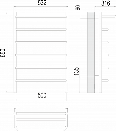 Полка П6 500х650 Электро (quick touch) Полотенцесушитель  TERMINUS Петропавловск-Камчатский - фото 3